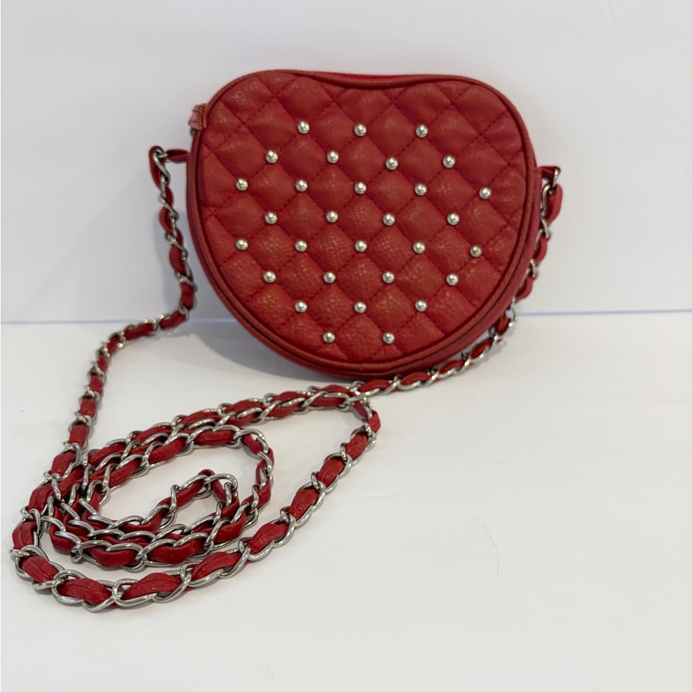 Red studded heart shaped crossbody purse